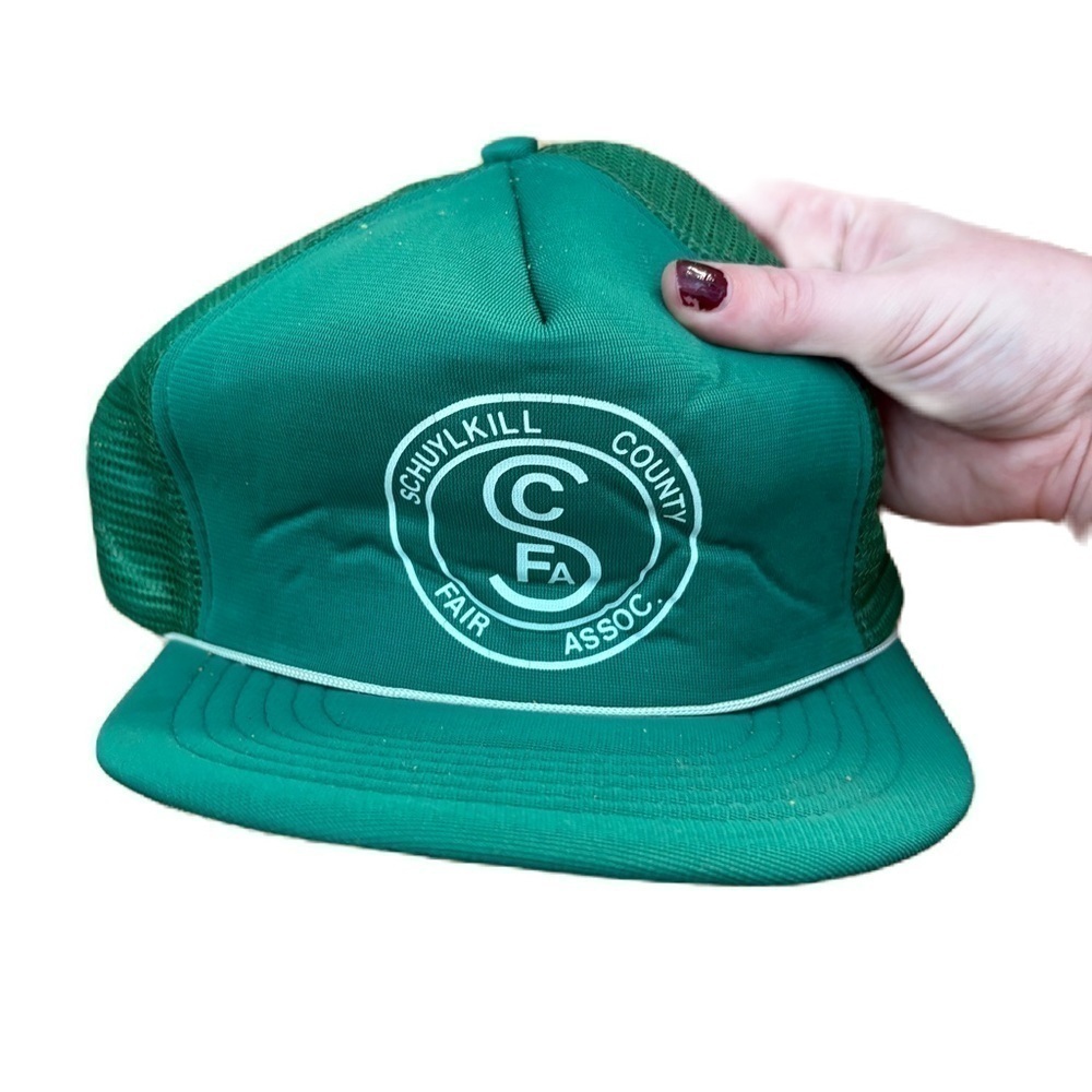 Vintage Schuylkill County Fair Association Mesh SnapBack Hat Puffy Trucker Green